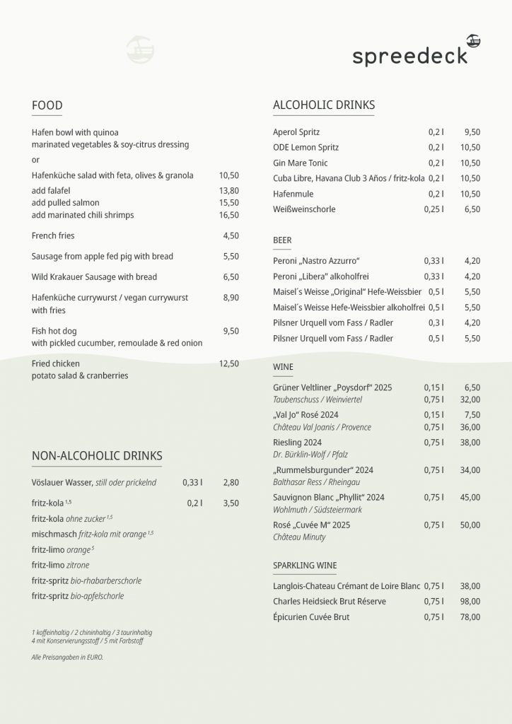 Spreedeck Menu Hafenküche
