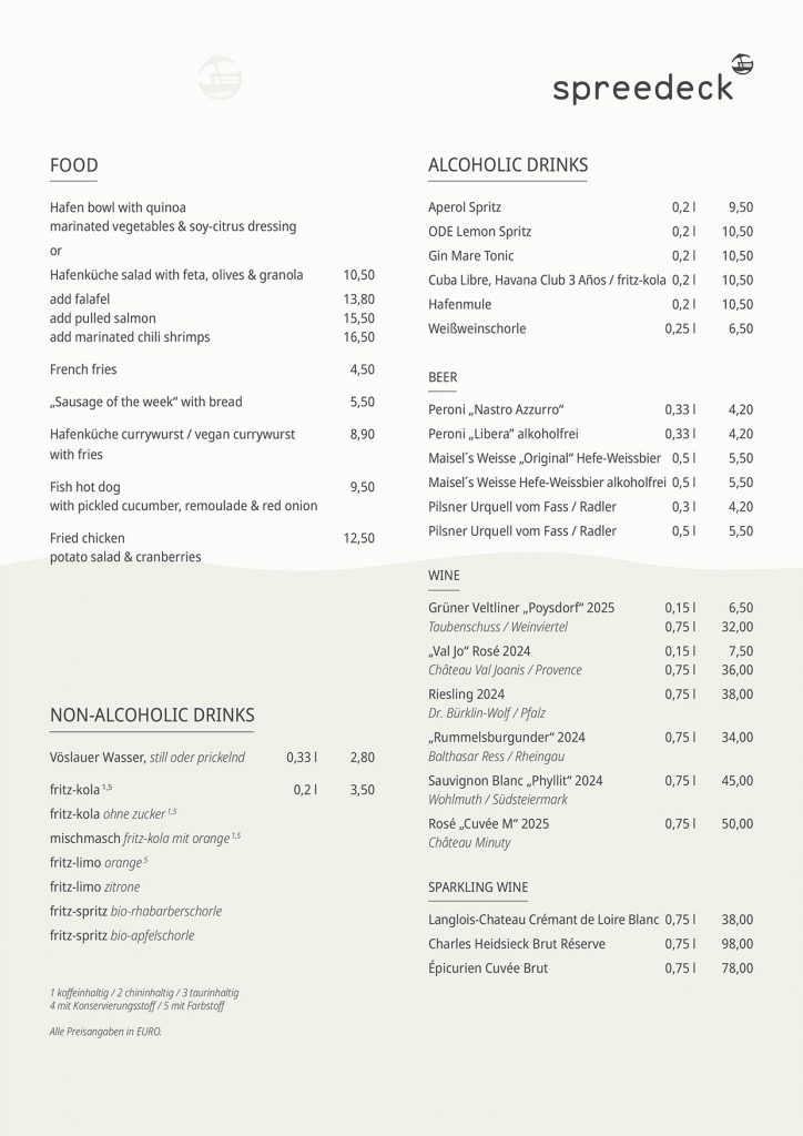Spreedeck Menu Hafenküche